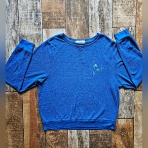 Wildfox Wanderlust Motel Sweatshirt Medium Blue California Retro Graphic EUC